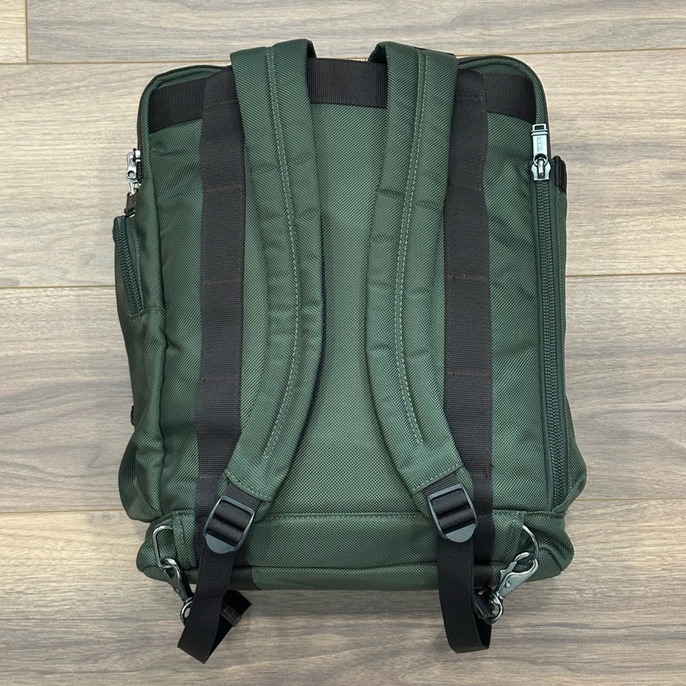 Tumi Alpha Bravo Lejeune 2-Way Backpack Tote Ballistic Nylon in Green/Dark Brown - Picture 3 of 14